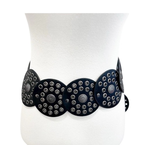 Haute Hippie Retro 70s Moroccan Grommet Disc Belt S/M Black Adjustable Wide NWT - Picture 2 of 4